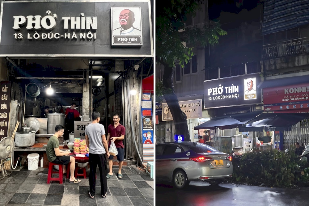 Outside the original Pho Thin at 13 Lo Duc